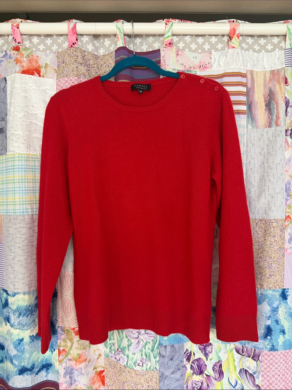 Red Crewneck Cashmere Sweater with Shoulder Buttons